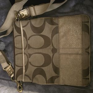 Coach Brown and Gold Crossbody Bag with Signature Pattern